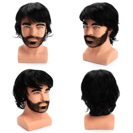 Leuik Wigs for Men|Short Mens Wig|Fluffy 80s Wig for Party&Daily Use|Synthetic Mens Wigs (Black)