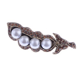 Alilang Golden Tone Bronze Topaz Rhinestone Four Faux Pearl Peas in a Pod Fashion Brooch