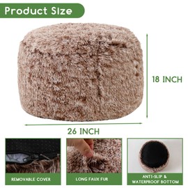 HIGOGOGO Round Stuffed Pouf Ottoman, Long Faux Fur Poufs with Foam Chunk Filling, Fluffy and Furry Pouf Foot Stool Storage Ottoman, 26 X 18 Floor Poufs Foot Rest for Living Room,Coffee
