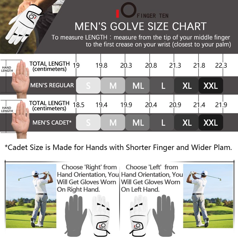 FINGER TEN Golf Gloves Men Left Right Hand Handed Golfer