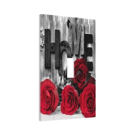 Elegant Valentine's Day Lover Romantic Red Rose Floral Flower on Home Wood Decorative Single Toggle Device Decorator Outlet Light Switch Wall Plate Cover 1-Gang Electrical Oversized Faceplate Cover