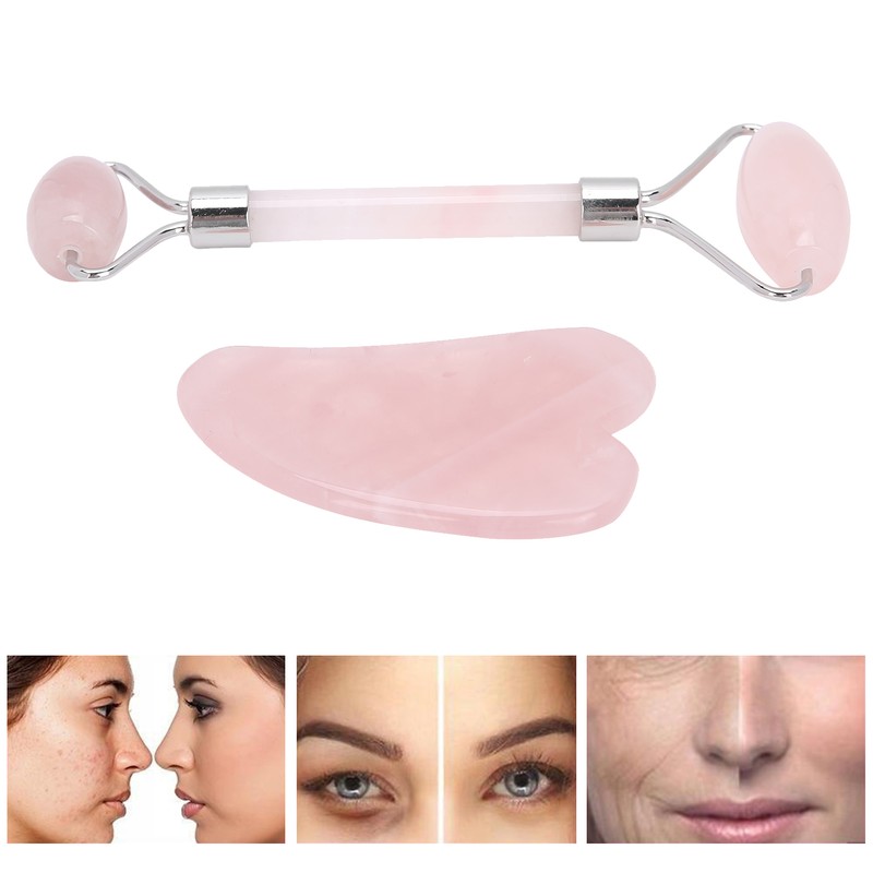 Rose Quartz Face Roller Massager Facial Lifting Tightening Roller Gua