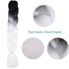 Jumbo Braiding Hair Extensions, 5 Bundles Ombre Synthetic Hair, 2 Tone Kanekalon Synthetic Crochet Hair Box Braiding (Black and White)