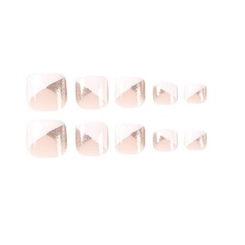 Resweky Pack of 24 Pink White False Nails French Square Short Fake ToeNails Glossy Press On Toe Nail Tips for Women and Girls
