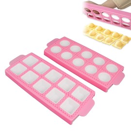 Mould for Round and Square Ravioli, 2 Pieces Ravioli Maker Dumpling Mould, Square Ravioli Trays Mold, Plastic Ravioli Maker with 10 Holes, Ravioli Mould for Making Ravioli, Dumplings, Cookie (Pink)