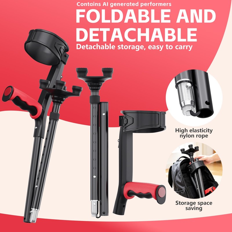 Foldable Forearm Crutches for Adults Ergonomic Handgrips Quad Base