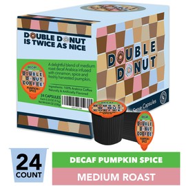 Double Donut Medium Roast Decaf Coffee Pods, Pumpkin Spice Flavored, for Keurig K-Cup Machines, 24 Single-Serve Capsules per Box