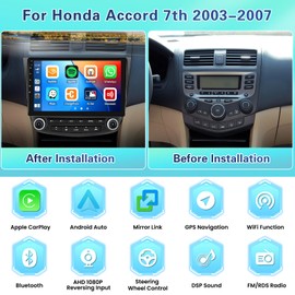 for Honda Accord 7th 2003-2007 Fuluku 2+64G Android 13 Radio with Wireless Carplay Android Auto, 10.1'' Touch Screen Car Stereo GPS/WiFi/FM RDS 32EQ DSP/Bluetooth 5.0/SWC/Mic Backup Camera