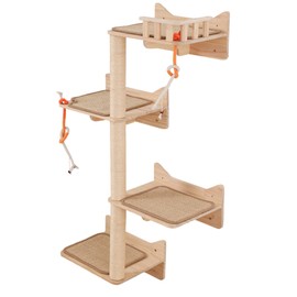 MIUZMORE Wall Mounted Cat Tree - 7 PCS Cat Wall Shelves & Perches with Tall Sisal Scratching Posts, Wall Mount Cat Climbing Tree & Space-Saving Furniture for Indoor Cats to Climb, Scratch & Lounge