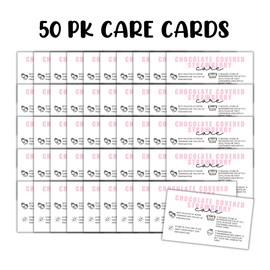 Chocolate Covered Dipped Strawberry Care Instruction Cards | 50pk 2x3.5” Dessert Loyalty Strawberries Template Editable DIY Cookie Valentine’s Packaging