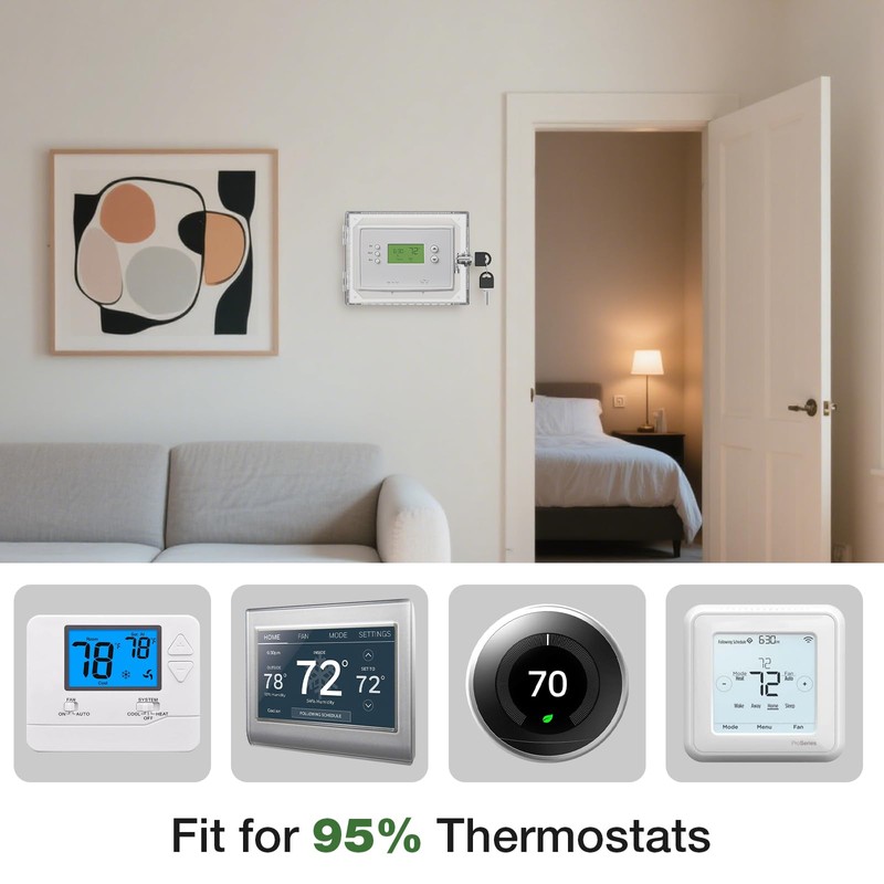 AUURIO Upgraded Thermostat Lock Box with Key, Large Space Thermostat