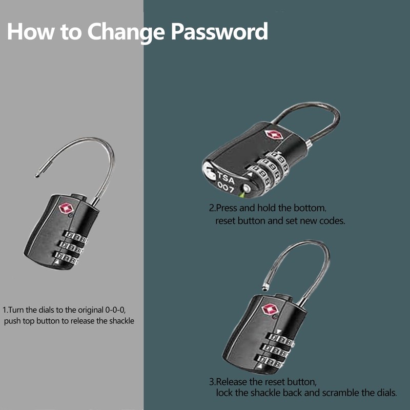 TSA Approved Cable Luggage Locks for Laptop Backpack, Suitcase Re-settable