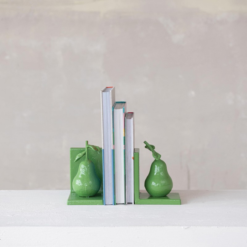 Creative Co-Op 2-Piece Cast Metal Pear Bookends, Green