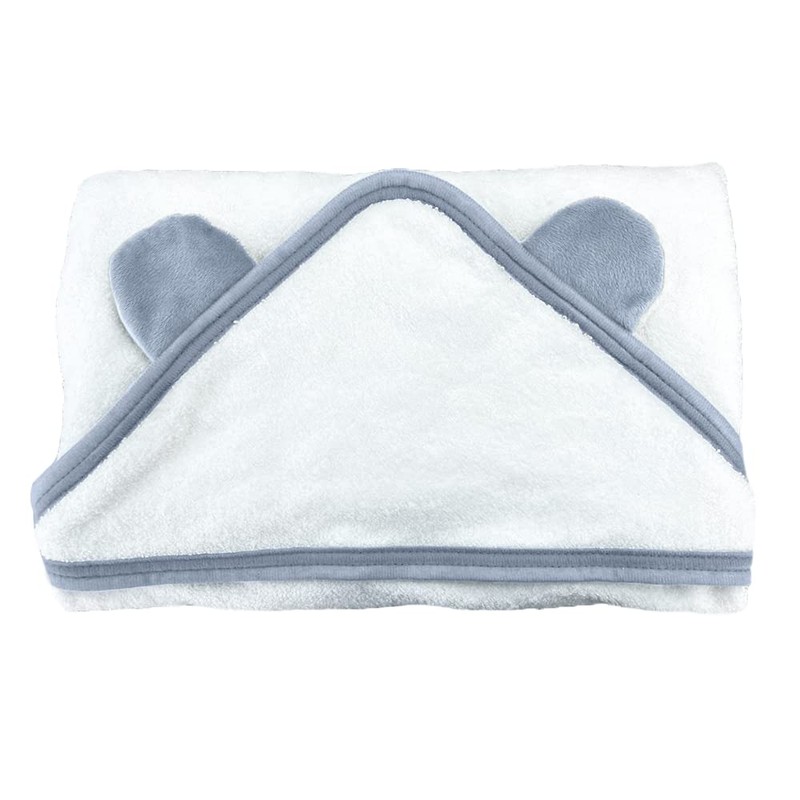 Nozone White Hooded Baby Towel with Grey Ears for Bathtime