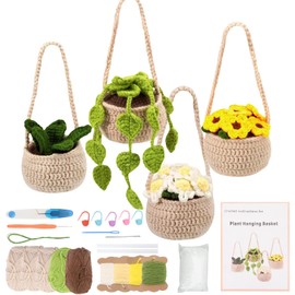 Crochet kits for Beginners Adults, 4 PCS Hanging Potted Plant Yarn Set, Crochet Potted Plant DIY Crochet Kits, Crochet Set Craft Art Gift, Complete Crochet Kits for Starters Adults