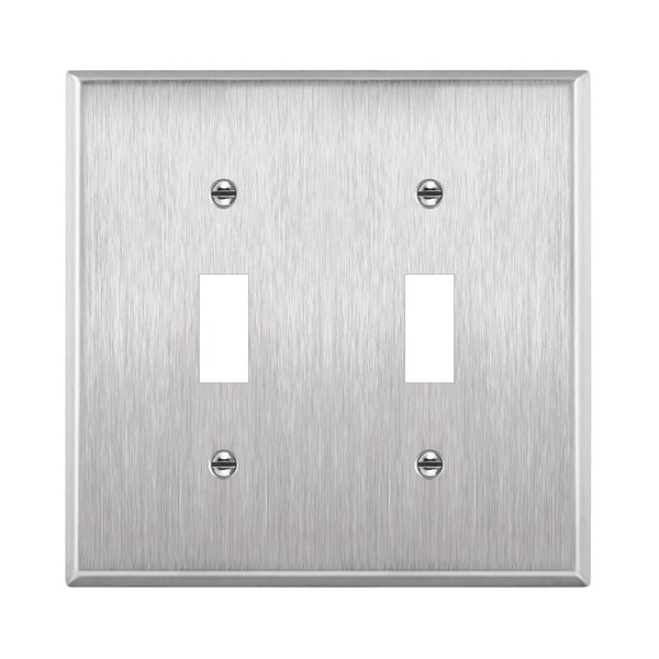 ENERLITES Toggle Light Switch Stainless Steel Wall Plate, Metal Plate Corrosive Resistant Cover for Rotary Dimmers Lights, Size 2-Gang 4.50" x 4.57", 7712, 430 Stainless Steel, UL Listed, Silver