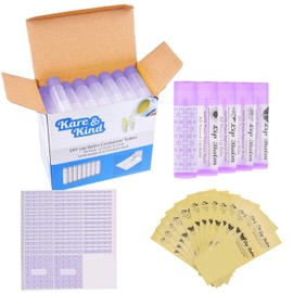 Kare & Kind Lip Balm Container Tubes - 50 Pack - DIY - Purple - 3/16oz (5.5ml) - Includes 50 writable and 50 printed lip balm stickers - Twist mechanism and a cap