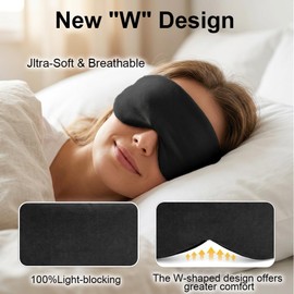 Sleep Mask with Ear Muffs - 2 in 1 Light Blocking Eye Mask and Ear Covers for Sleeping Travel Shift Work, Ultra Soft Cotton Blackout Blindfold with Adjustable Strap for Men Women (Black)