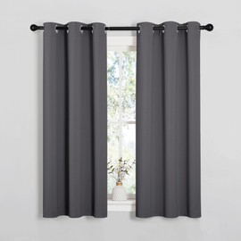 PONY DANCE Blackout Curtains with Eyelet for Bedroom - Gray Short Thermal Insulated Privacy Curtains & Drapes for Living Room Kitchen Noise Reducing Sun Blocking Panels, 2 Pieces, 42 x 54 Inch,Grey