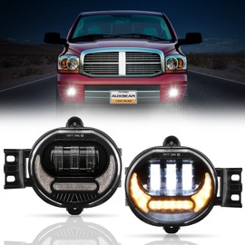 Auxbeam LED Fog Lights w/White DRL+ Yellow Turn Signal Light DOT Approved Replacement for Dodge Ram 1500 2002-2008 Dodge Ram 2500/3500 2003-2009, 1 Pair Black