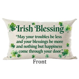 Ramirar Green Clovers Quote Irish Blessing Happy St. Patrick's Day Spring Decorative Lumbar Throw Pillow Cover Case Home Living Room Bed Sofa Car Cotton Linen Rectangular 12 x 20 Inches