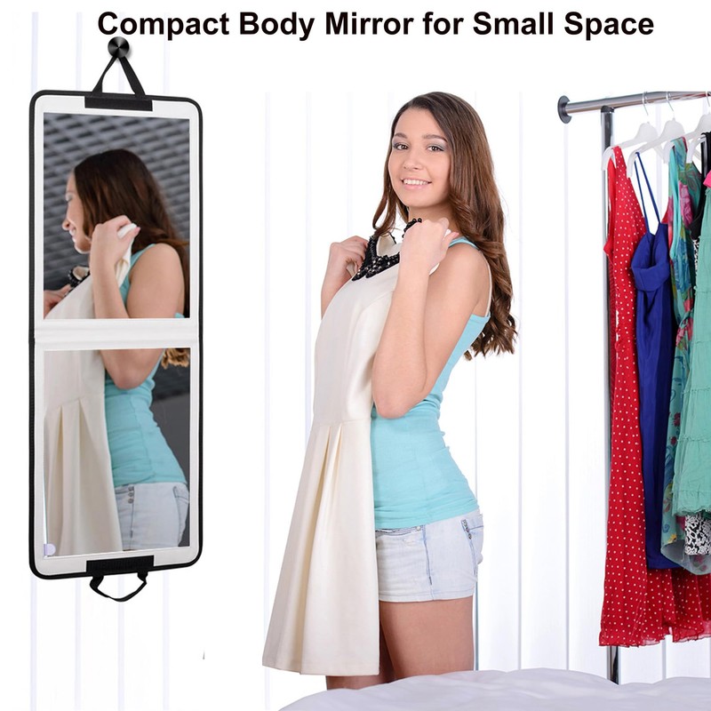 LPHUMEX Folding Door Mirror Full Length, 33x13 in White Hanging