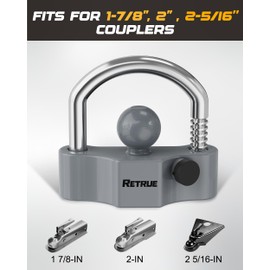 RETRUE Heavy-Duty Universal Coupler Lock Fits 2-5/16 Inch Trailer Ball Locks Hitch Trailer Hitch Lock Adjustable Security Steel Fits 1-7/8 Inch, 2 Inch, 2-5/16 Inch Couplers, Grey
