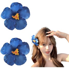 2 Pcs Blue Fovely Flower Hair Clips for Women Plumeria Hibiscus Hair Clip Artificial Flower Clips 3.94 Inch Floral Hair Barrettes for Summer Vacation Beach Party Girls Holiday Gifts