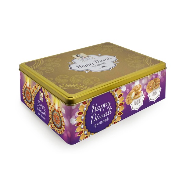 Pasticceria Matilde Vicenzi Happy Diwali Cookie Assortment Gift Tin, Variety of Butter Flaky Pastries, Chocolate & Vanilla Creme Filled Gourmet Cookies, Bakery Snacks Made in Italy, 360gr/12.70oz