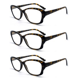 EYE ZOOM 3 Pack Stylish Cat Eye Style Reading Glasses for Women, Tortoise Yellow, +1.00