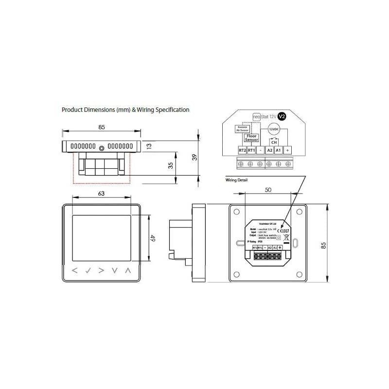 Heatmiser neoStat-12V Programmable Thermostat (12V system) Sapphire Black