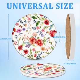Car Cup Holder Coaster - Watercolor Flowers 2 Pack for Absorbent Cup Holders,Universal Anti Slip Insert Absorbent Ceramic Car Cup Holder Coaster with A Finger Notch