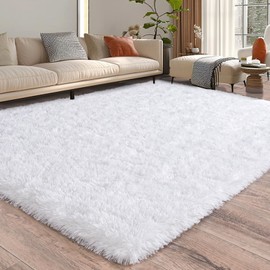 Fluffy Rugs for Bedroom Living Room, 4x6 Feet Indoor Modern Shaggy Area Rugs, Non-Slip Fuzzy Shag Floor Carpet for Dorm Nursery Kids Room Decor, Soft Plush Throw Rug, White