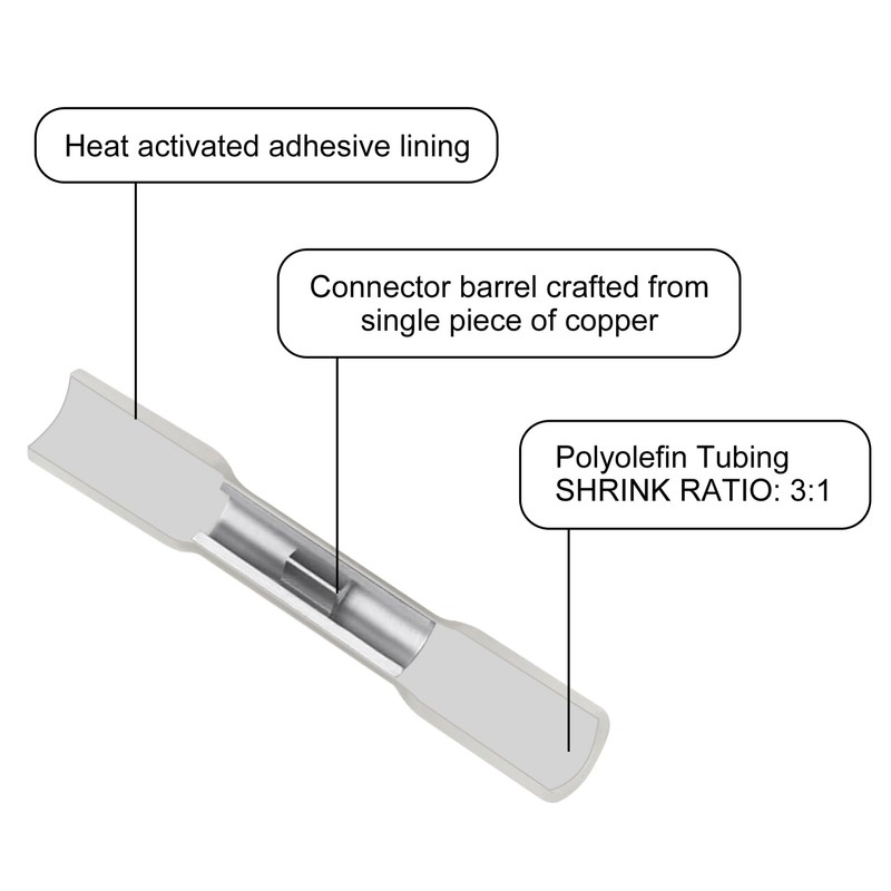 200PCS Heat Shrink Butt Connectors, Insulated Waterproof Butt Connectors 26-24