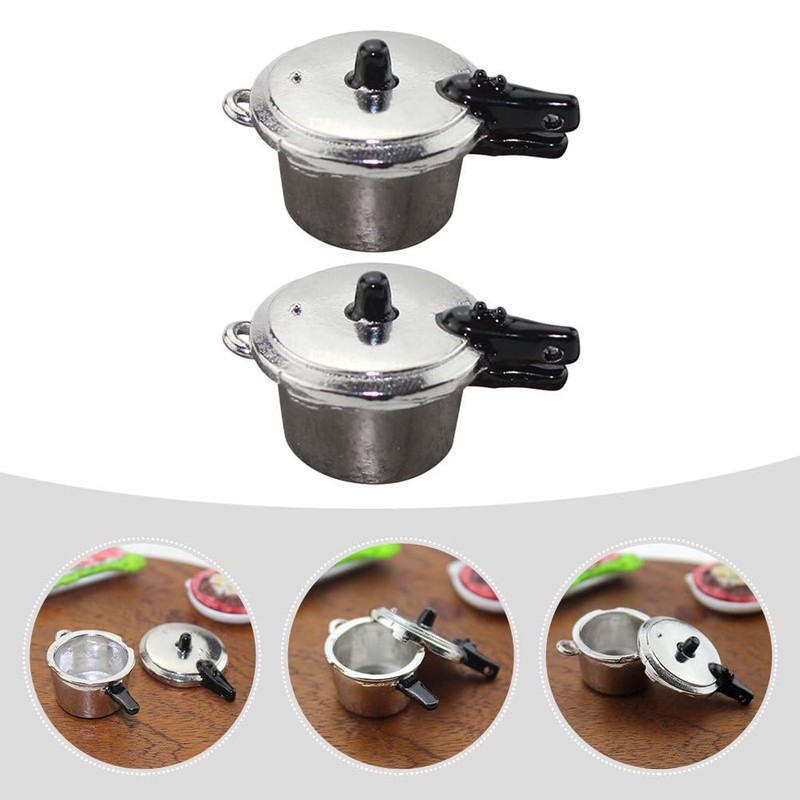 HEMOTON 2pcs Mini Pressure Cooker Model Alloy Kitchen Toy for