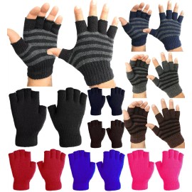 Unspecified Men's Basic Fingerless Knit Winter Gloves - Solid Neon Pink
