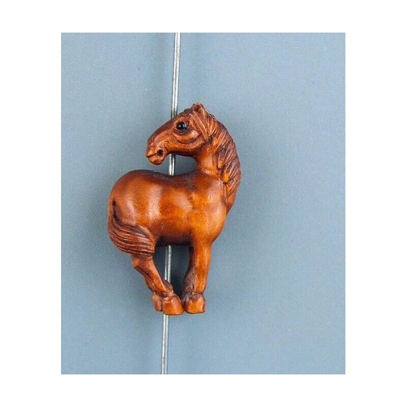 HANDMADE BOXWOOD OJIME BEAD - HORSE