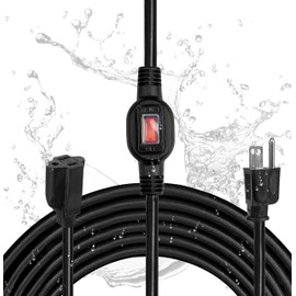 Iron Forge Cable 10 Ft Black Outdoor Extension Cord with Waterproof Inline Switch On/Off, SJTW 16/3 Inline Cord Switch for Outdoor & Indoor, Weatherproof Extension Cord with Inline Switch - ETL Listed