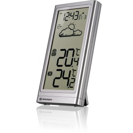 Bresser Meteo Temp Wireless Weather Station with Outdoor Sensor, Thermometer with Temperature Display for Indoor and Outdoor Use, Weather Forecast, with Fold-Out Base and Wall Mount, Silver