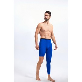 Fashion Men's Basketball Single Leg Tight Sports Pants 1/2 One Leg Compression Pants Athletic Base Layer Underwear(XX-Large,Blue-2)