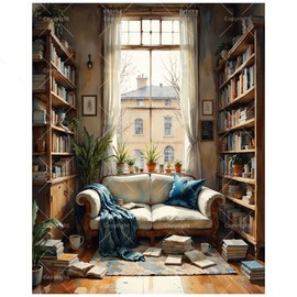 TAOPAOLAB Home Library Paint by Numbers Kit for Adults - DIY Sunlit Sofa and Bookshelves Painting on Canvas 16x20 Inches, Acrylic Paint Set, Suitable for Beginners, Wall Art for Study or Gifts