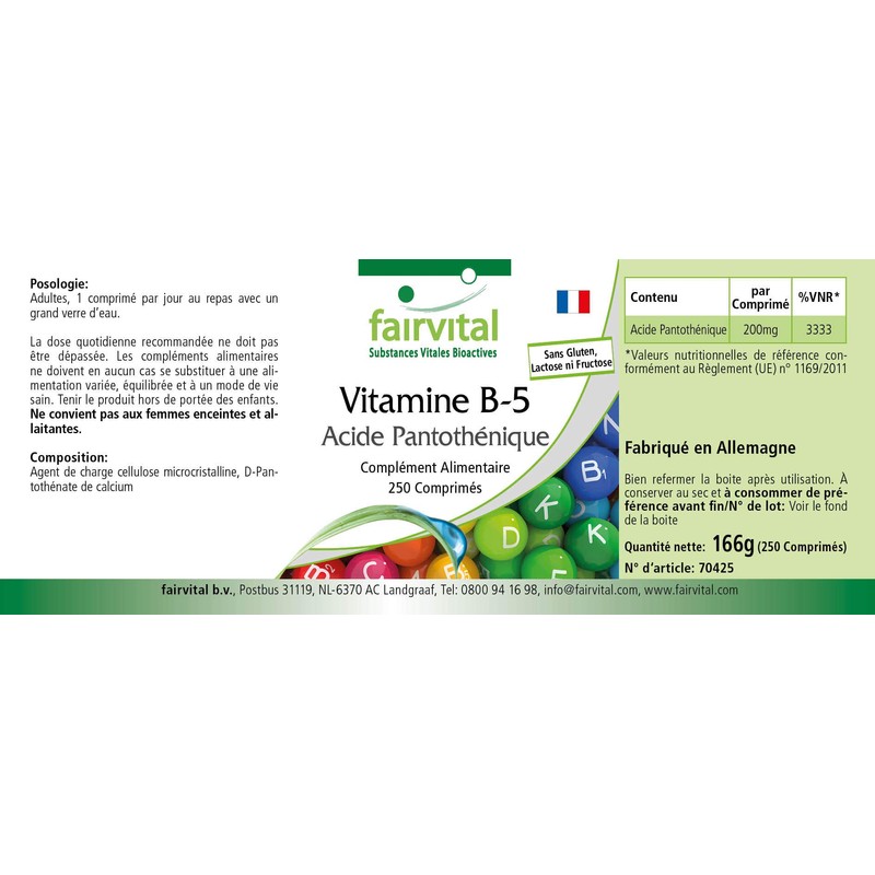 Vitamin B 5, Pantothenic Acid, 200mg, 250 Tablets, Vegetarian –