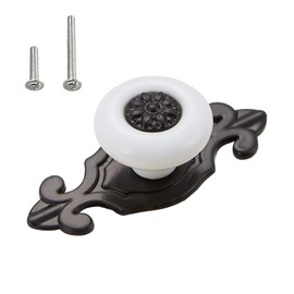 HUAMULAN 10 Pack Retro Ceramic Knobs,Vintage Dresser Kitchen Petal Cabinet Pulls Zinc Alloy Base Back Plate Cupboard Wardrobe Drawer Door Handles,Black Base