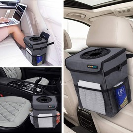 SUN CUBE - Bote de basura impermeable para coche con tapa, bolsillos de malla, para colgar basura a prueba de fugas, cubeta de basura automático, organizador de bolsas de basura para reposacabezas,