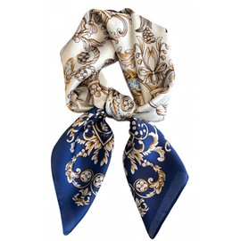 MEDUOLA Women's Scarf Made of Faux Silk Flowers and Various Patterns Print Scarf Elegant Accessory 70 cm x 70 cm Square Scarf, Lily of the Valley Blue, Unit size