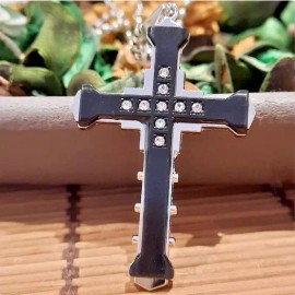 Fashion Jewelry Large BLACK CZ CROSS CHRISTIAN FAITH Pendant on 925 Sterling Silver 24" Necklace