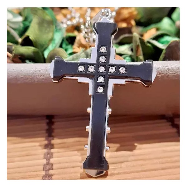 Fashion Jewelry Large BLACK CZ CROSS CHRISTIAN FAITH Pendant on