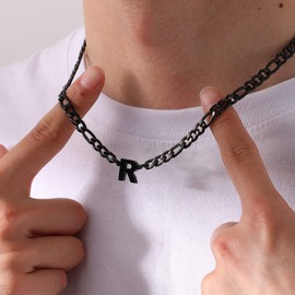 GLITTO P Initial Necklace for Men Boys Teen Teenage Teenagers Kids, Letter Figaro Chain Pendant Stainless Steel Boyfriend Jewelry Gift Him Male Black