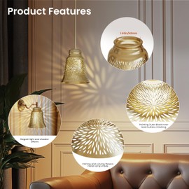 Ceiling Fan Replacement Globes, 4 Pack Chrysanthemum Pattern Fixture Replacement Globes Shades with 1-5/8" Fitter, 4-3/4" Height and 4-3/4" Diameter Art Etched, Metal Cover for Pendant Lamp, Wall Lamp