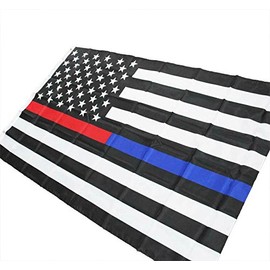 candiway Thin Blue Line Flag - World's Finest Wall Flag with Free Personalization (Police, Firefighter, American Flag) Black, White, Blue with Brass Grommets (RED-Blue)